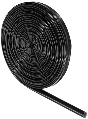 sourcing map Insulation Braided Cable Sleeve,20 Ft-1/5 Inch ID Black, High Temp Silicone Fiberglass Sleeving for Cable Wrap, Automotive Wiring Protection