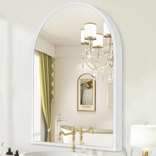 HLFMVWE Gewölbter Spiegel, 50 x 40 cm, gewölbter Wandspiegel in Edelstahl-Metallrahmen, Bogen Oben, Wandhalterung, Spiegel für Eingangsbereich, Wohnzimmer, Schlafzimmer