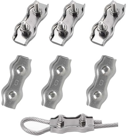 huruirui M6 Serre Câble Acier Serre Cable Acier Inox 304 Clip Duplex Serre Corde Pince Cable Pour Les Chantiers de Construction et Les Navires Corde à linge Auvent Pour Ø 6mm Cable Acier 6pcs