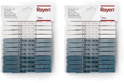 Rayen | Pinzas de Plástico de Maxima Calidad | No marcan la Ropa | Antideslizantes para Colada | 9 x 1 x 1 cm | Blanco/Gris/Azul (Paquete de 2)