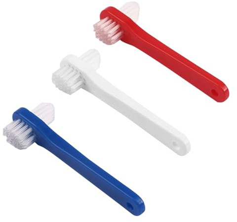 Veemoon 3 Pcs Denture Toothbrush Set for Adults Double-Sided Dental Brush with Small Brush Head Short Wide Handle and Medium Bristles for False Teeth Cleaning at Home