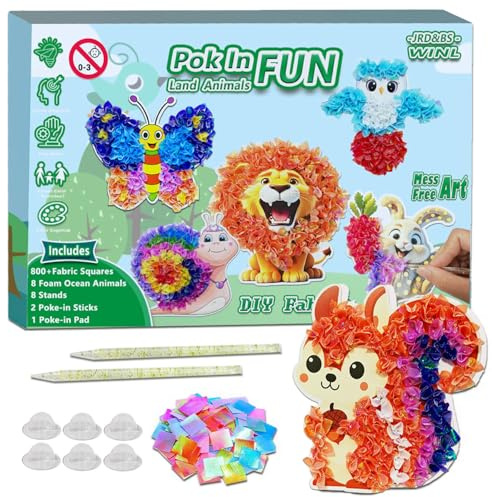 JRD&BS WINL Poke-in-Kunst-Set für Kinder ab 4-8 Jahren Kreatives Tiere | DIY-Bastelspiel Kein Chaos Handwerk Geschenk für Jungs und Mädchen Pädagogisches spielzeug 3-12 Jahre ( Landtiere)