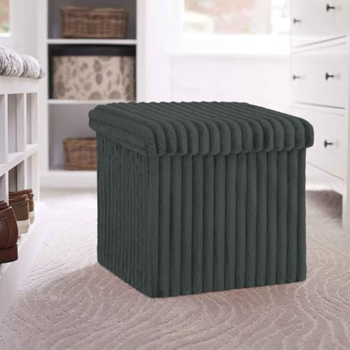 BLOOM BLENDS Ribbed Velvet Storage Ottoman Box – Foldable, Stylish & Multi-Purpose Seat with Lid | Available in 5 Colours | Bedroom, Living Room, Entryway (Charcoal, Small (38x38x38))