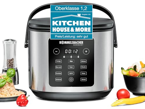 ROMMELSBACHER Multi Reiskocher MRK 950, 12 Programme, 24 Stunden Startzeitvorwahl, 3-D Heiztechnologie, energiesparend, keramische Beschichtung, PFAS-frei, 3,5 Liter Nutzvolumen, für 16 Portionen Reis