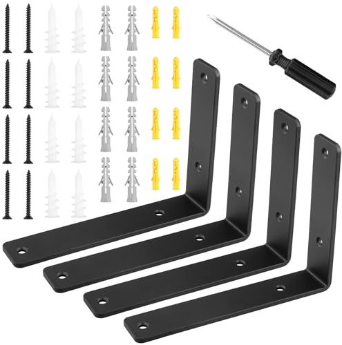 4 Stück L-Regalwinkel mit Dübel für Betonwände und Gipswände,Lange und Kurze Schrauben und Schraubendreher,200mm Winkel Regal Schwerlastkonsole,90 Grad Schwerlastwinkel,Für Wandhalterung