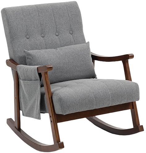 HOMCOM Rocking Chair Accent Arnchair with Lumbar Pillow Grey
