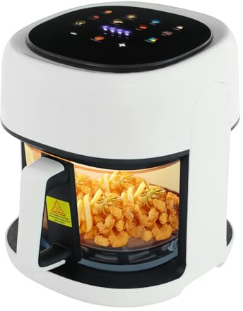 Heißluftfritteuse/Air Fryer, 3.3L Smart Airfryer mit Full Touch Screen & Sichtfenster, Garen und Backen ohne Fett, Hriteuse Heissluftfriteuse mit Einfache Reinigung (Weiß)