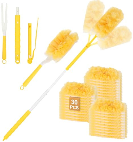 Freyeeti 32 Stück 360° Staubmagnet Nachfüllpack Kompatibel mit Swiffer | Teleskopstange Staubwedel mit 2 Handgriff, Reinigungsstaub Staubtuch Nachfüllung für Tierhaare, Staub, Schmutz