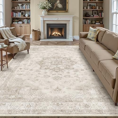 PureCozy Vintage Beige Teppich Wohnzimmer 300x400cm Schlafzimmer Wohnzimmerteppich Boho Waschbarer Carpet Weich rutschfest Teppiche Esszimmer Büro Kurzflor Groß Tepich