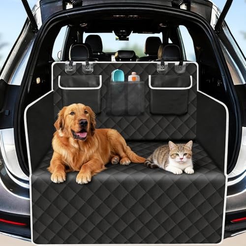 MFUSUL Protection de coffre pour chien - Protection de seuil de chargement pour chien - Étanche et résistante aux rayures - Avec 3 compartiments de rangement universels - Pour break, SUV, voyage et
