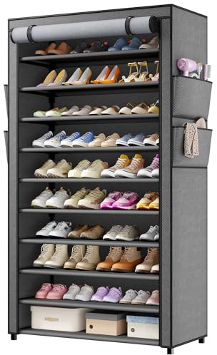 Schuhregal 11 Ebenen, 30cm Tiefe Schuhschrank bis EU 47 für 50 Paare Schuhe | Schuhschrank Hoch mit Sichtbarer Staubdichter Überzug, Stabiler Schuhschrank Schmal, Ideal für Flur, Wohnzimmer, grau