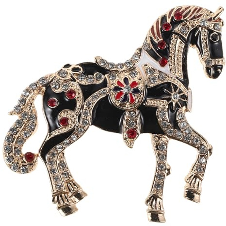 DIKACA Strass Pferde Emaille Brosche Vintage Tierbrosche mit Funkelnden Strasssteinen Leichte Anstecknadel für Damen Schmuck mit Mondzeichen Segen für Kleidung und Schals