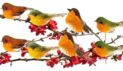 SEMINISMAR Künstliche Federvögel,Deko Vögel,8 Stück Deko Vögel mit Federn,Dekos Vögels mit Clip,Mini Vogels Dekofigur,Mini Künstliche Federvögel für Garten Frühling Party Dekoration