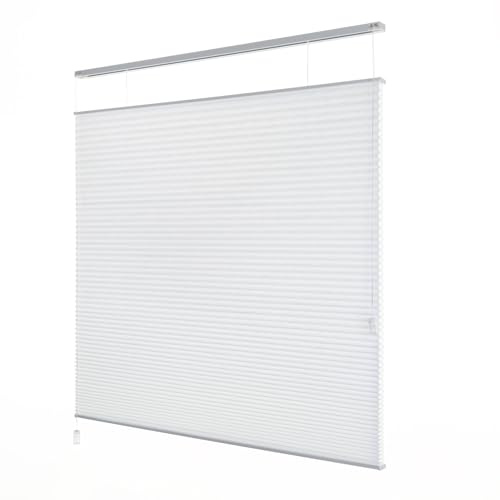 Plissee - Lichtdurchlässig - Weiß - 75 cm x 250 cm (BxH) - Plissee ohne Bohren - Sonnenschutz für Fenster und Tür - Plissee Rollo - Plissee Fenster und Tür