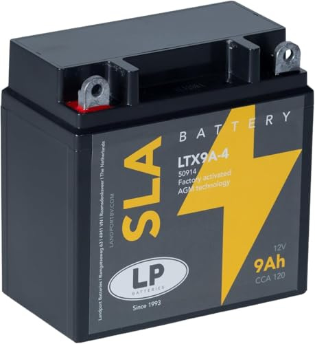 Landport Motorbike Battery 12 Volt SLA AGM Starter Battery Maintenance-Free for Motorcycles & Powersport Vehicles (MS LTX9A-4)