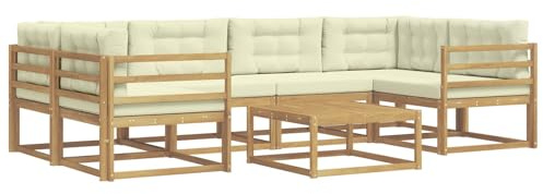 vidaXL Outdoor-Sofagarnitur mit Kissen 5 pcs Weiß und Creme, Moderner Gartensofa, Outdoor-Sitzgruppe für Patio-Relax, Lounge-Set aus Akazie, ideal für Pool und Garten