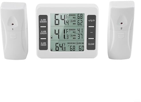 Thermomètre numérique sans fil avec 2 capteurs, moniteur de température intérieur extérieur 0 à 50 °C, intérieur -40 à 60 °C, transmission en temps réel de 100 m, mise à jour en temps réel pour maison