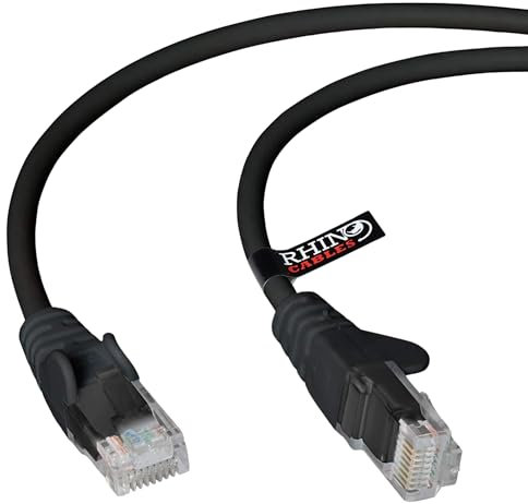 rhinocables CAT 6 High-Speed Gigabit Ethernet Cable - Patch Network Lead for LAN| Snagless UTP With LSZH Jacket | RJ45 Connector - Internet, Router, Modem, Smart TV, PC & More (25cm, Black, Pack of 1)