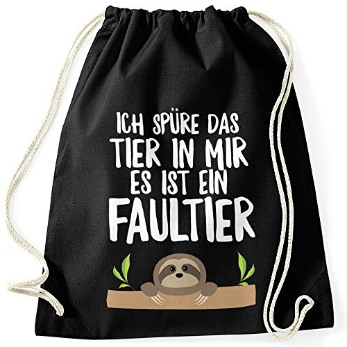 MoonWorks Turnbeutel mit Faultier Ich spüre das Tier in mir, es ist ein Faultier Schwarz unisize