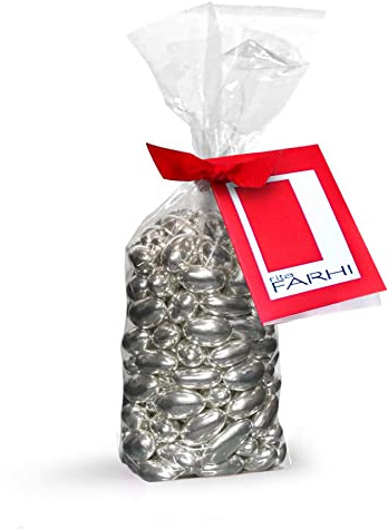 Rita Farhi Silver Sugared Almond Dragees in a Luxury Ribbon Gift Bag - 500g - Sugar Almond Sweets