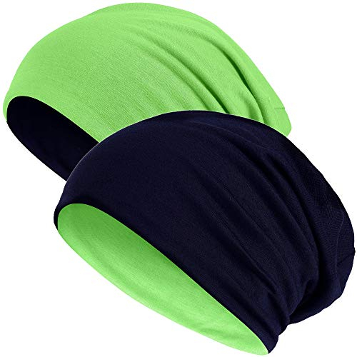 Hatstar®2in1 Reversible Unisex Beanie | Damen und Herren Mütze | Übergangsmütze für Frühling und Sommer | SoftTouch Poly - Baumwolle | leicht & weich (schwarz/neongrün)