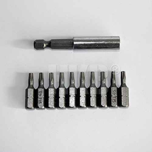HKB ® 10 Stück Torx Bits, T15, 1/4 x 25mm, Hochleistungsstahl, mit 1 Magnet-Bithalter, Artikel-Nr. 20856