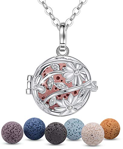 EUDORA Harmony Ball Sonnenblume Aromatherapie Kette Damen Aroma Diffusion Halsketten Frauen Aroma Oel Diffuser Charme Anhänger Yoga Meditations Schmuck Geschenke für Mutter Oma Lavaestein 7PCS, 24