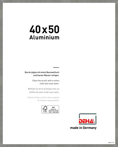 DEHA Design Bilderrahmen, 40 x 50 cm, Aluminium, Grau matt, Posterrahmen zum Aufhängen im Hoch- & Querformat, bruchsicheres Kunstglas, Tribeca
