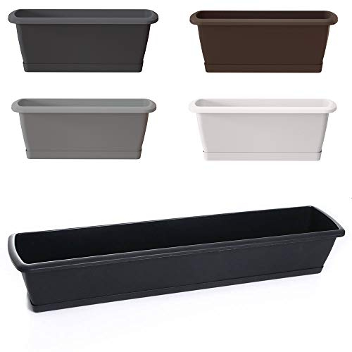 Blumentopf Blumenkasten Balkonkasten Pflanztopf mit Untersetzer Robuster Kunststoff Geländerkasten 40cm-90cm 6 Größen (500 Grau)