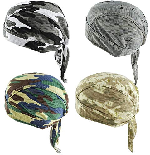 GUIFIER 4 Stück Sports Bandana Kopfbedeckung Schnell Trocknende Kopftuch,Schädelkappe unter Helm Stirnband Bandana Piratenhut Kappe