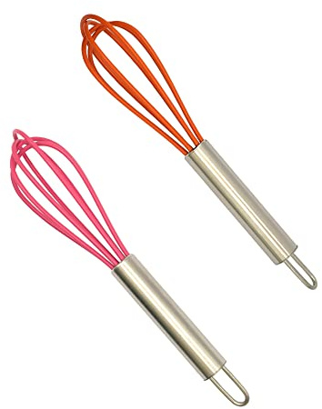 Mini Whisks 6 inch 2Pcs Stainless Whisk+silica gel, Hand Egg Mixer for Flour Cake Egg, Kitchen Cooking Baking Use Whisk