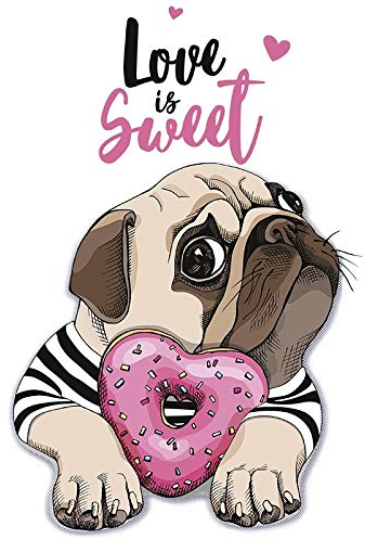 Ideen mit Herz Color Bügeltransfers, DIN A4, filigran ohne Hintergund | Textilien wie T-Shirts & Taschen mit Bügelmotiven verzieren | Bilder einfach aufbügeln | DIY Textildesign (Mops mit Donut)