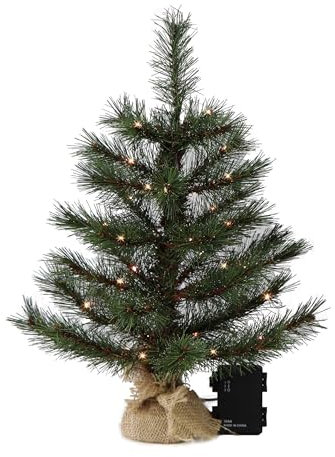 Gartenpirat Künstlicher Weihnachtsbaum 45 cm mit Drahtlichterkette 35 LED warmweiß Christbaum kiefernähnlich mit Frosteffekt beleuchtet batteriebetrieben
