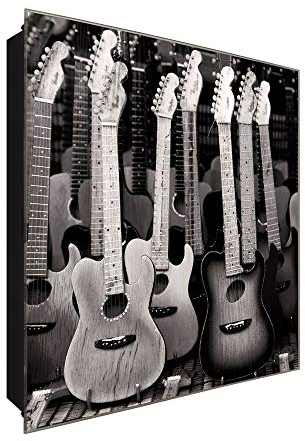 DekoGlas Schlüsselkasten 'Holz Gitarren' 30x30 Glas, inkl. Haken Schlüsselbrett Schlüssel-Box Design Aufbewahrung