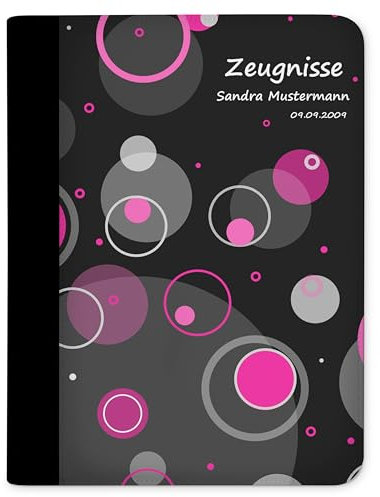 CreaDesign Customize A4 Zeugnismappe für Kinder - 26.7 x 32.7 x 1 cm, erweiterbar auf bis zu 20 Fächer, Sichtbuch ohne Klarsichthüllen, Kreise Rosa Design, Dokumentenmappe für Schüler
