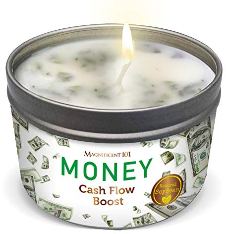 MAGNIFICENT 101 Money Aromatherapie-Kerze für einen Cash-Flow-Boost – Salbei-Zimt-Duft natürliches Sojabohnenwachs-Zinnkerze zur Reinigung und Chakra-Heilung