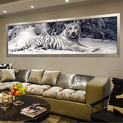Nicole Knupfer 5D DIY Diamond Painting Weiß Tiger Diamant Painting Full Drill Diamond Painting Wanddekoration (120x40cm)