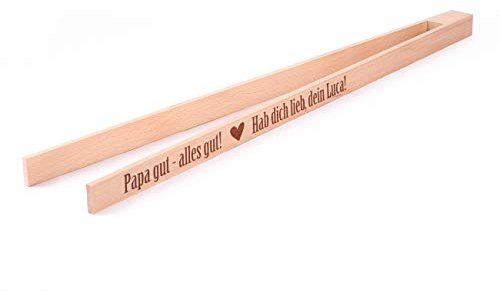 Herz & Heim® Vatertagsgeschenk Holz-Grillzange mit Gravur ihres eigenen Textes - Papa gut, alles gut