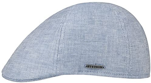 Stetson Texas Just Linen Flatcap Damen Herren Made in EU Leinen Baumwolle gefüttert Schirmmütze sechsgeteilt Metall-Emblem Frühling Sommer hellblau S (54-55 cm)