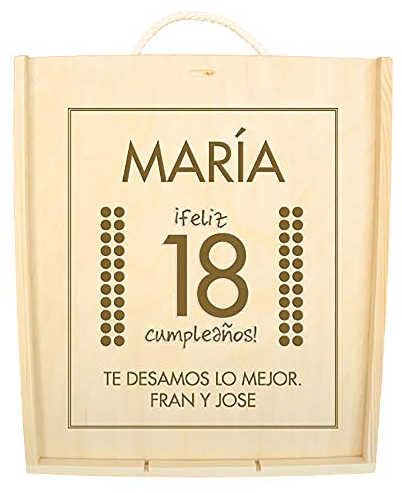 Regalo de cumpleaños personalizado: Caja de madera para tres botellas de vino grabada con edad, nombre y dedicatoria