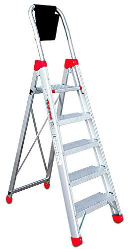 Faraone - Escalera de Aluminio - Escalera de Tijera DOMUS05-185 x 53 x 15 cm - Escalera 5 Peldaños - Máxima Seguridad - Fácil Transporte - Peldaños Anchos y Cómodos