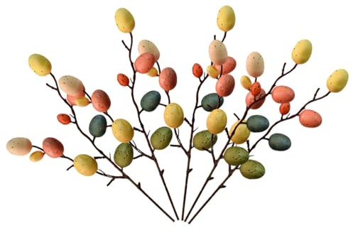 BESPORTBLE 5pcs Artificial Easter Tree Branch, Colorful Floral Arrangement Eggs Twig Picks for Vase & Lawn, Decorative Spring Flower Pot Inserts, Plastic Egg Ornaments