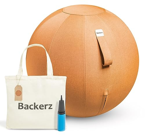 Backerz Sitzball 65 cm - Ergonomische Sitzmöbel für Büro und Heimbüro - Langlebiger Stoff, Gymnastikball - Fitness-Ball, Ballstuhl mit Ballauflage - Waschbarer Leinenbezug - Orange