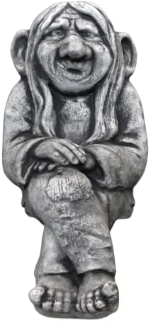 gartendekoparadies.de Naturgeist Kantensitzer, Steinfigur, H. 42 cm, 14 kg, Grau, frostsicher aus Steinguss für Außenbereich