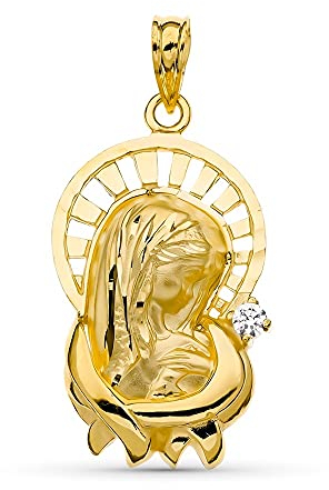 Medalla oro 18k Virgen Niña 28 mm. corona calada