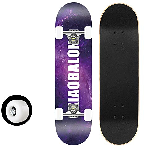 Skateboard Lila Sternenhimmel Skateboard Kinder ab 8 Jahre 80x20cm 7-Lagigem Ahornholz Longboard Double Kick Komplett für Anfänger Jungen Mädchen Erwachsene Profi Penny Board