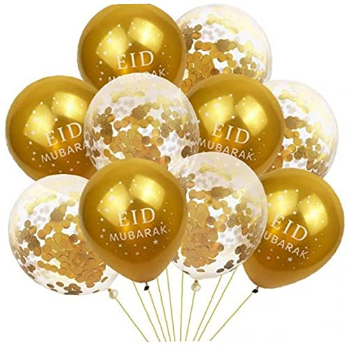 Froiny 10pcs Eid Mubarak Balloons Dekoration Silber Gold Ramadan Dekoration Eid Islamischer Ballon Für Muslimischen Eid Mubarak Bevorzugungen Party Supplies
