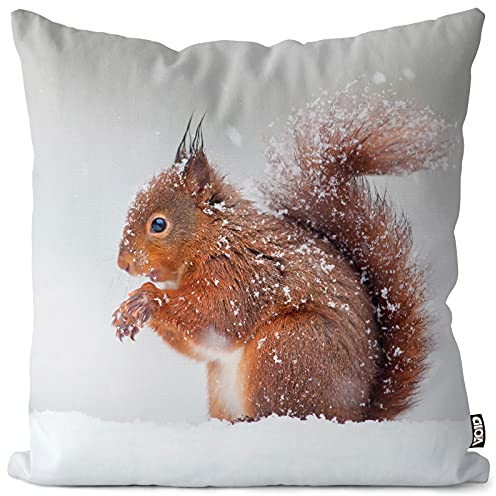 VOID Eichhörnchen Winter Schnee Kissenbezug Kissenhülle Sofakissen Kissen Deko Weihnachten Winter Weihnachtsdeko, Kissen Größe:40 x 40 cm