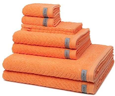 Ross - 8 teiliges Frottier-Set - Smart (2 X Wasch- 2 X Gäste- 2 X Dusch- 2 X Handtuch im Set) - 520 g/m2 - Baumwolle - Frottee - saugstark - weich und flauschig - Nektarine