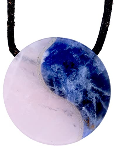 Yin Yang Kettenanhänger Anhänger gebohrt Sodalit & Rosenquarz blau rosa